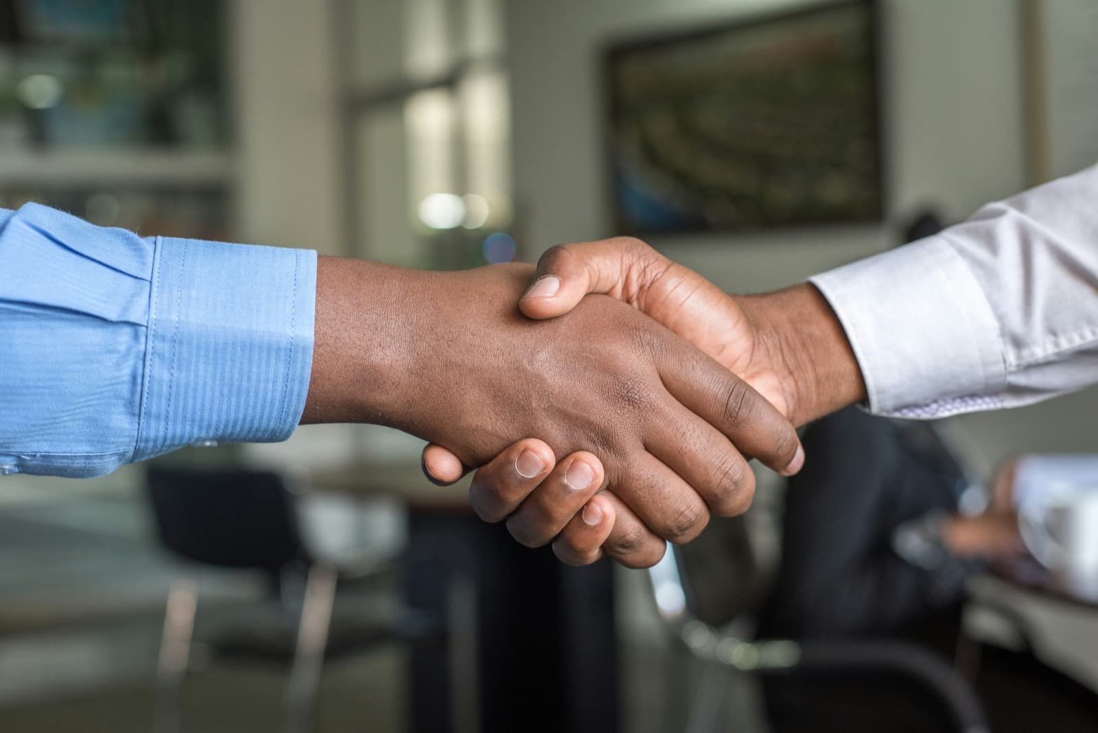 Two business partners shaking hands after agreeing to work together